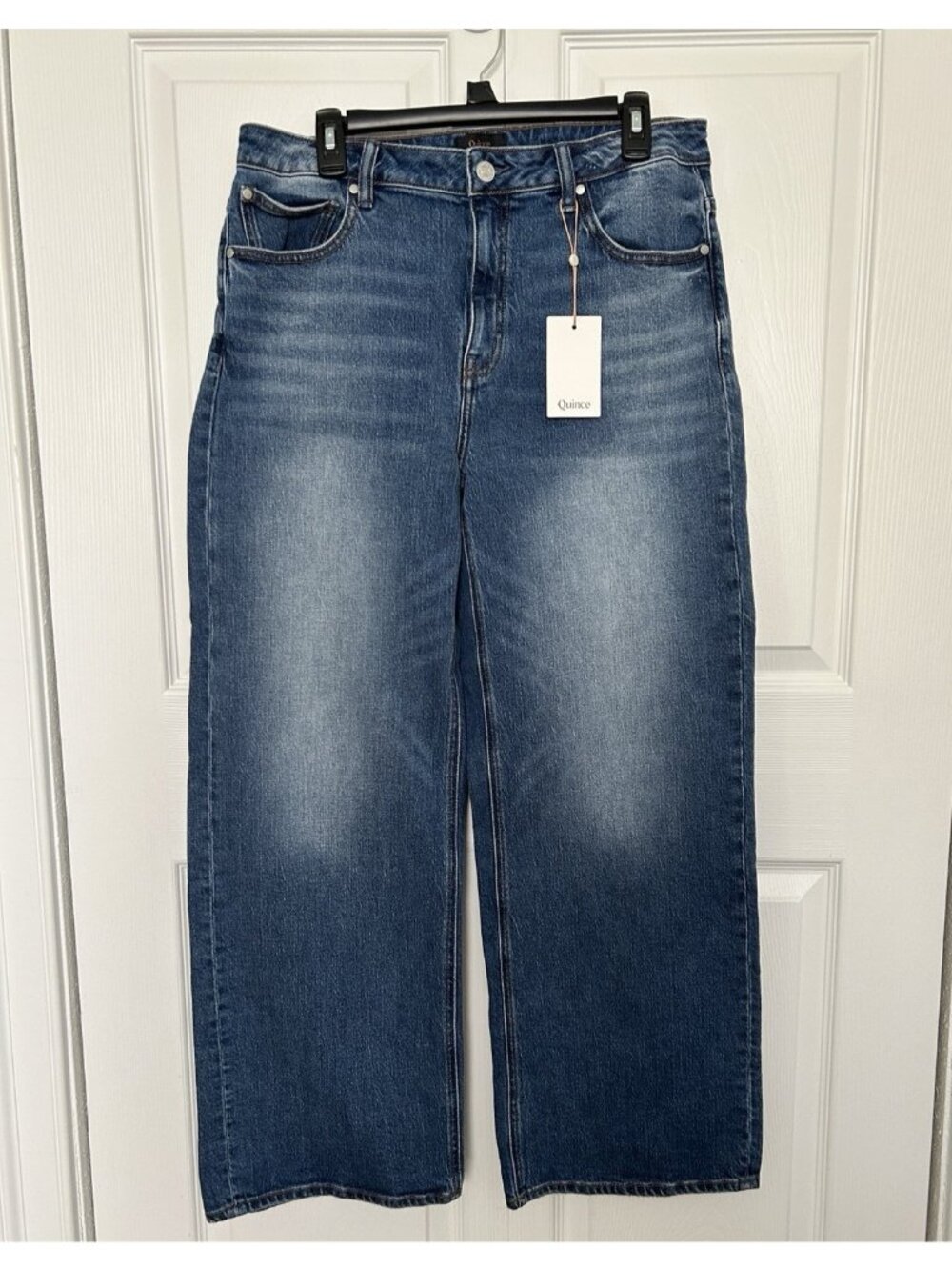 Quince Bella Stretch Relaxed Straight Jeans Denim Atlantic Blue Size 32/30 - Picture 15 of 16